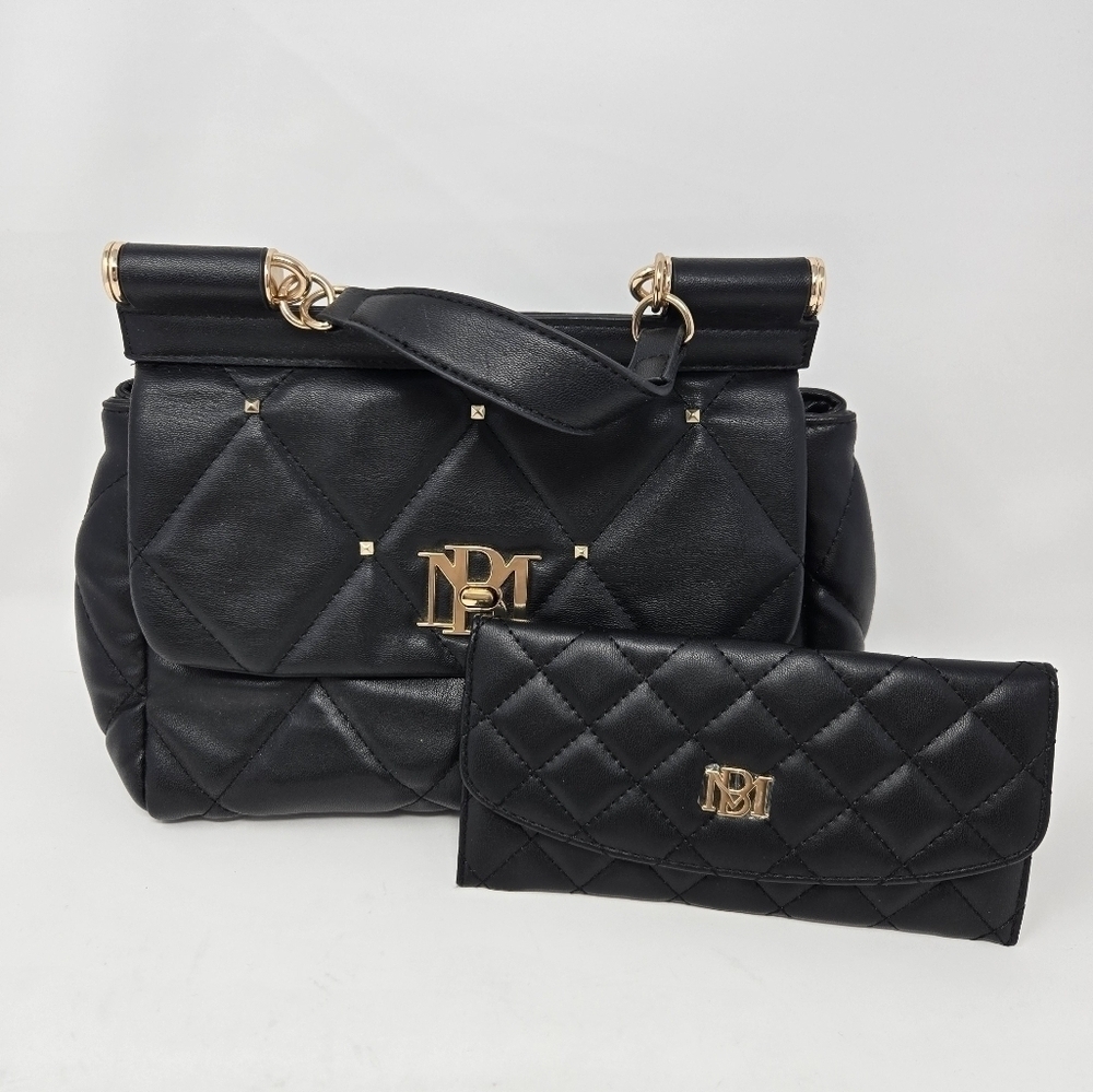 BADGLEY MISCHKA BLACK QUILTED TOP HANDLE PURSE NWOT BLACK WALLET FAUX LEATHER
